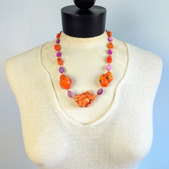 Piece #53 "Shock Factor" Orange & Pink Necklace - Picture 2 of 3